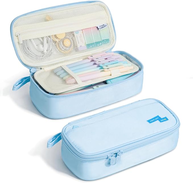 Four Candies Large Pencil Case, 5 Compartments Canvas Pen Organizer | Big Capacity Pencil Pouch Bag for School Supplies, Portable Stationery Holder for Teen Girls Boy Men Women