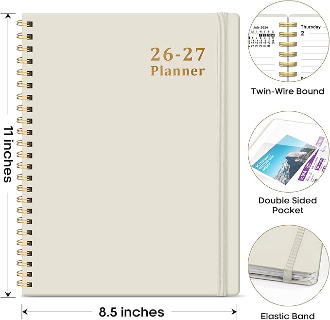 Planner 2026-2027, 8.5" x 11" Weekly and Monthly Academic Year Planner Calendar, July 2026 - June 2027, Hardcover Large School Planning Agenda With Tabs, Perfect for School & Office Supplies, A4, Beige