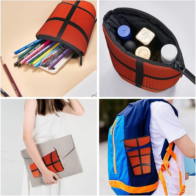 Basketball Kids Standing Pencil Case Girls Boys Telescopic Stationary Pouch with Zipper Large Capacity Stand up Pen Bag Portable Makeup Holder for Children School Students Office Supplies