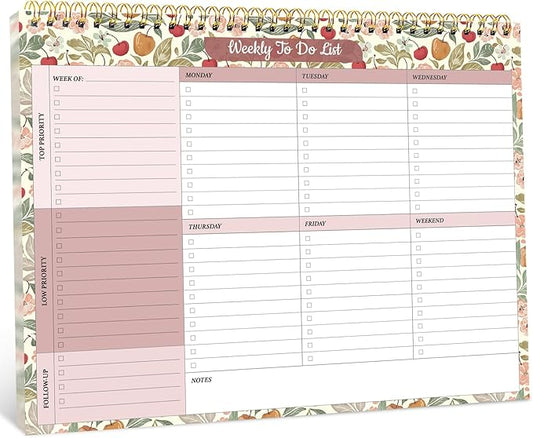 Taja Weekly To Do List Notepad with 52 Undated Sheets（8.5"×11"）- Weekly Desk Planner for Women & Man, Work and Home - 1 Pack Cherry Orchard