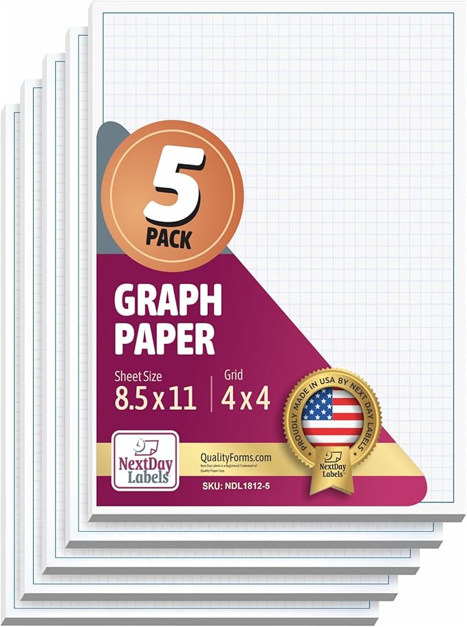 Graph Paper Pad for Blueprint Drawings, Drafting, Engineering Drawing, and Planning - Graph Paper 8.5x11 Blueprint Quadrille Grid Paper Pads with Blue Lines, High Brightness 50 Sheets (5-Pack)