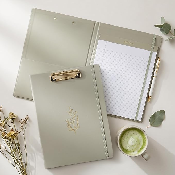 Aesthetic Clipboard Folio with Refillable Lined Notepad & Interior Pocket – Cute Padfolio/Legal Pad Holder for Women – Easily Organize Notes at Work, School, or Home