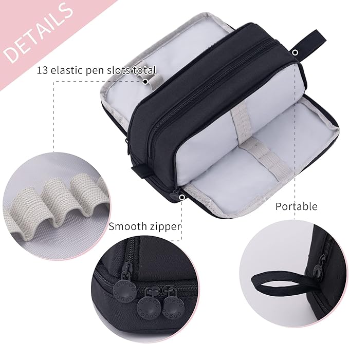 CICIMELON Large Capacity Pen Pencil Case with 4 Compartments, Multi-Slot Pencil Pouch Bag Aesthetic School Supplies Organizer for Teens Adults (Black)