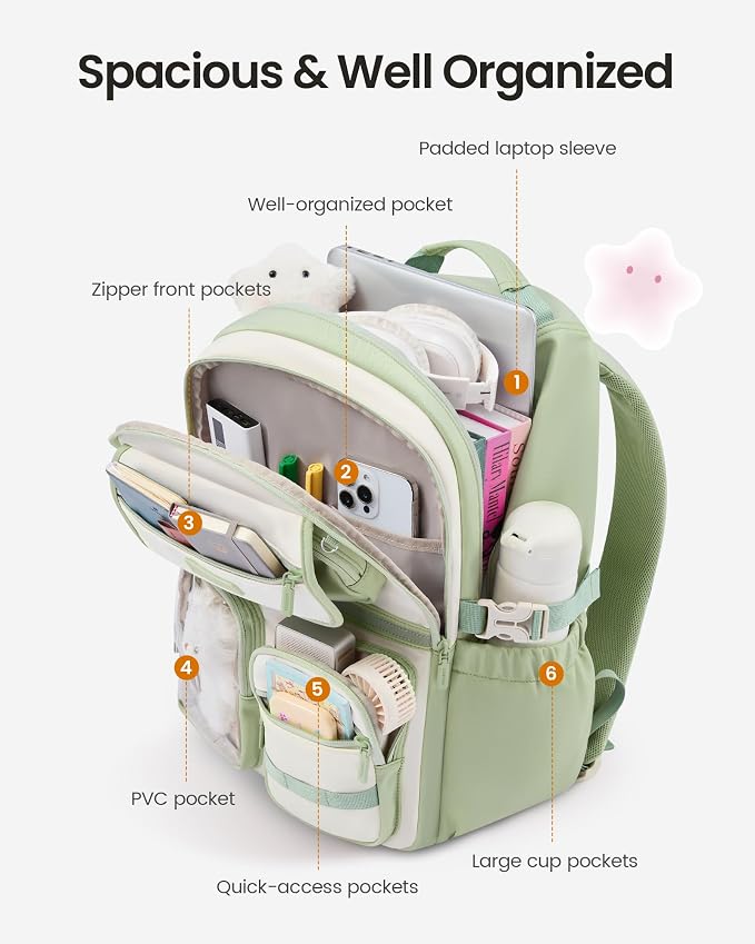 LOVEVOOK School Backpack for Girls, Cute Bookbag for Teen 8-16, DIY Friendly 15.6" Laptop Backpack for Middle High College Student Back to School, Bag with Water Bottle Pocket for Travel, Blue