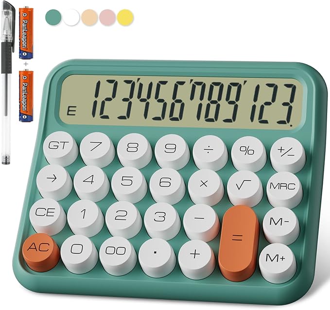 DECKLIT Battery Desk Calculator - 12 Digit Extra Large 5-Inch LCD Display, Big Buttons Easy to Press, 15 Tilt Screen (Green)