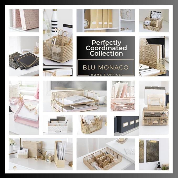 BLU MONACO | Cardboard Magazine File Holder Set of 6 | Vertical Magazine File Holder with Leather Label Slots | Standing File Holder and Cardboard Bins for Shelves Desk Office