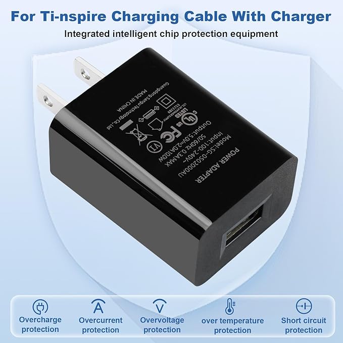 TI 84 Plus CE Charger with Cable: TI-84 Nspire Charging Cable - TI84 Graphing Calculator Charge Cord for Texas Instruments C Silver Edition Ti-nspire CX CAS II C TI-83 TI-85 TI-89 Charger (5ft)