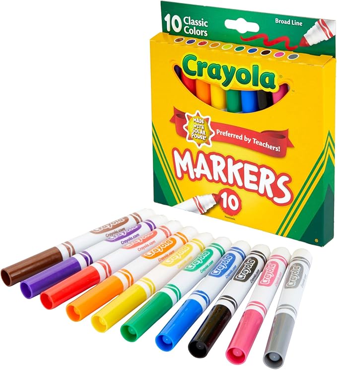 Crayola Broad Line Markers, Classic Colors 10 Each, 10 Count (Pack of 1)