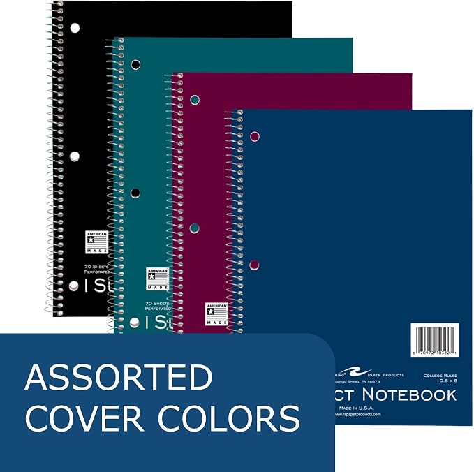 ROARING SPRING 1 Subject Spiral Notebook, College Rule, 70 Sheets, 24 Pack