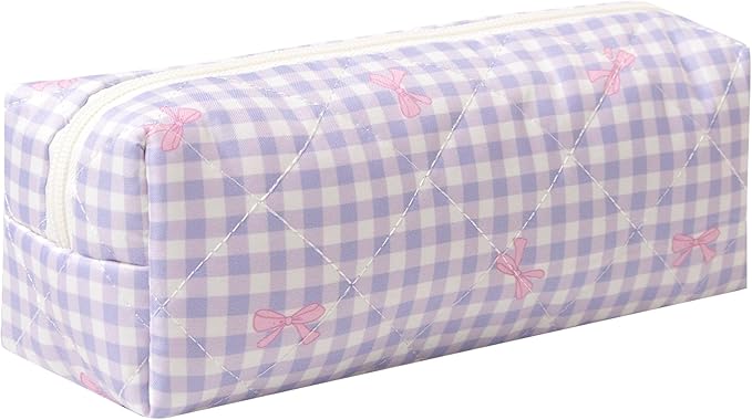 Pencil Case Office College School Storage Bag Pouch Holder Box Organizer Makeup Pouch Cosmetic Bag Aesthetic Cute Pen Case for Girls Boys Kids (Purple bow)