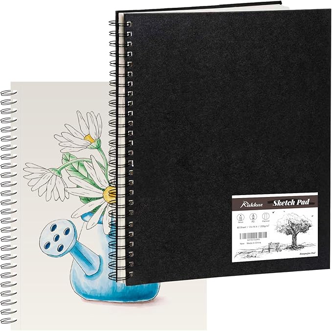 KAKKUE 11" x 14" Hardcover Sketchbook, 200gsm/80 Sheets Professional Thick Drawing Paper, Spiral Bound Pad, Acid-Free Perforated for Mixed Media, Sketching & Illustration, for Artists & Kids