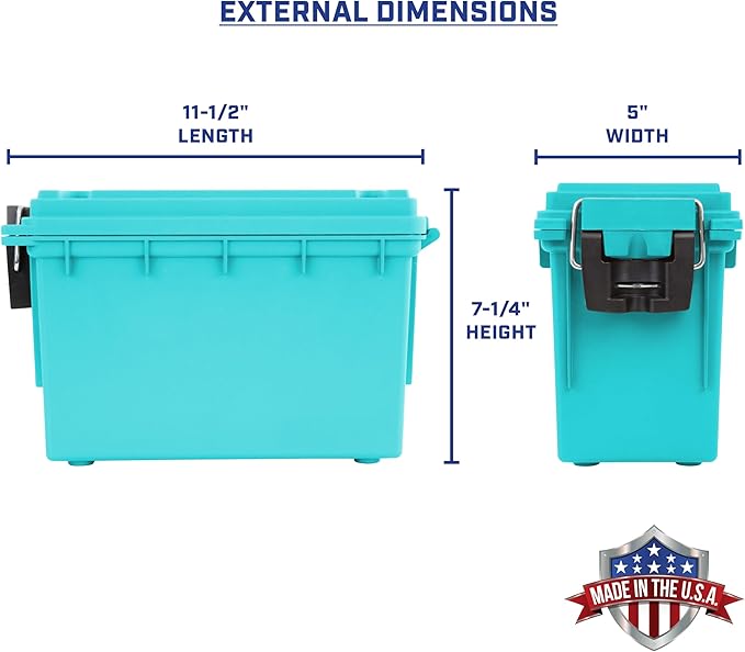Sheffield 12633 Ammo Storage Box, Stackable .30 Cal Field Boxes, Water and Dust Resistant, Lockable Storage Box with Handle, Secures Hunting Gear, Supplies, and Bullets, Made in USA, Teal,(Pack of 6)