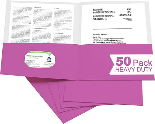 Zzrywuty 50 Packs Heavy Duty 2 Pocket Folders with Business Card Slot,Holds 100 Sheets Fits Letter Size File Folder Presentation Folder for School,Office,Home(Rose Purple)