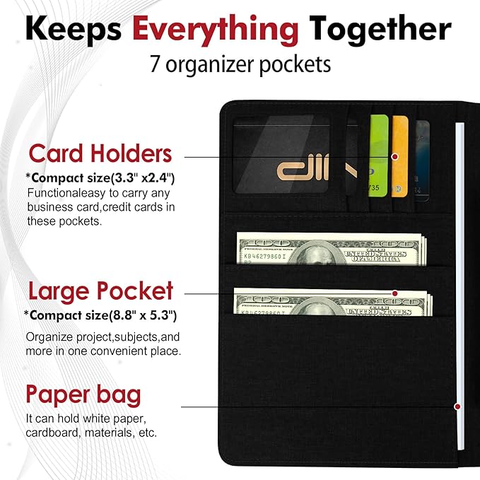 Journal Cover for Rocketbook Flip | 6"x9" Steno Pad Holder & Top Spiral Notebook Cover | Waterproof Folio with Pen Loop & File Pocket for A5, Executive Size Notebooks (Black)