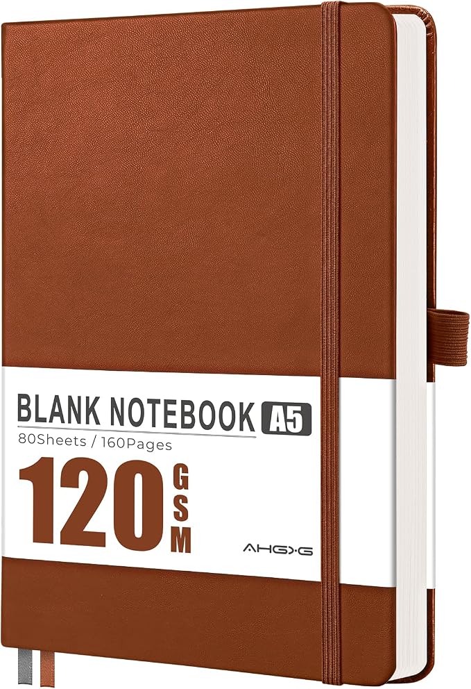 AHGXG Blank Journal Notebook, 160 Pages, A5 Medium Size (5.7'' x 8.3'')