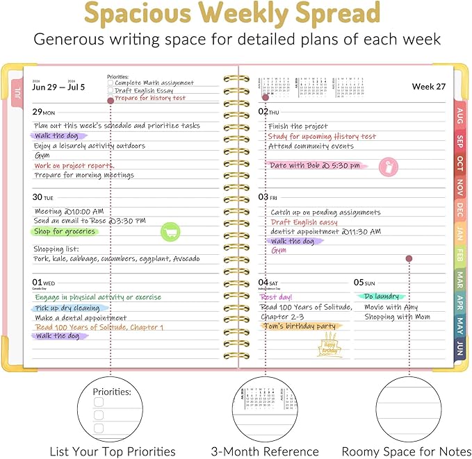 Forvencer Academic Planner 2026-2027, Hardcover Calendar Planner Weekly & Monthly, July 2026 - June 2027, 6" x 8", Daily Agenda with Tabs, College School Organizer for Student Teacher, Teal Marble