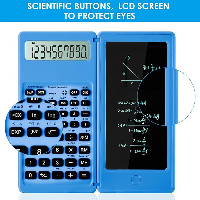 IPepul Scientific Calculators for Students, Blue Math Calculator with Notepad,10-Digit Large Screen, Classroom Must Haves for Middle High School Supplies & College （Blue）