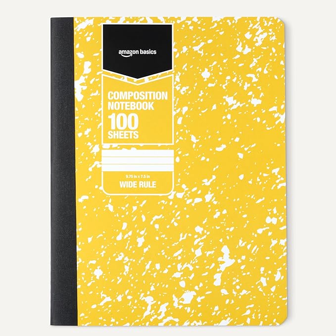 Amazon Basics Composition Notebook, Wide Ruled, 100 Sheets, 9.75" x 7.5", Assorted Marble Colors, 12-Pack