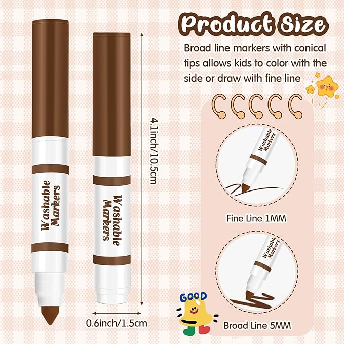 30 Pcs Mini Washable Markers Bulk Broad Line Conical Tip Washable Mark Pen Set Short Coloring Paint Pen for Art Projects Teacher Party Favors(Brown)