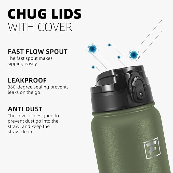 Fanhaw 40 oz Insulated Stainless Steel Water Bottle with Chug Lid, Leakproof & Sweat-Free Extra-Large Metal Bottle for Outdoor, Hiking & Gym (Olive Green)