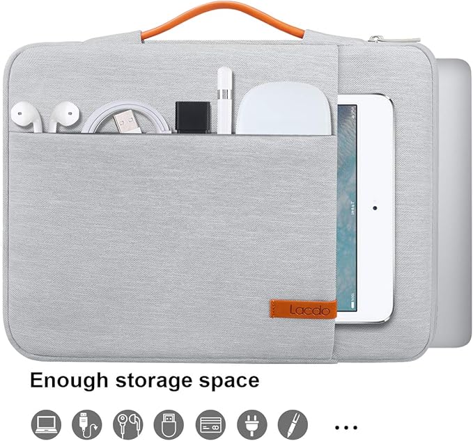 Lacdo 360° Protective 14 Inch Laptop Sleeve Case for HP Lenovo Dell ASUS Acer Chromebook 14 / HP Stream 14 / Dell Inspiron 14 / Lenovo IdeaPad 14 / Acer Spin 3 / ASUS ZenBook 14 Computer Bag, Gray