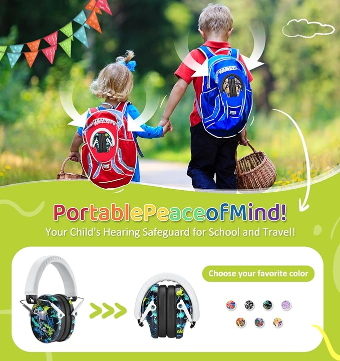 PROHEAR 032 Kids Ear Protection Safety Ear Muffs, NRR 25dB Noise Reduction Childrens Earmuffs, Adjustable Headband Hearing Protectors for Sports Events, Concerts, Racing, Airports - Graffiti Pattern