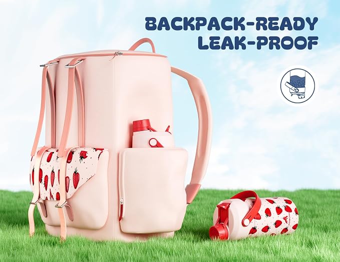 12 oz Kids Metal Water Bottle: 2-in-1 Straw Spout Lid, Spill-Proof, Easy Clean, Keep Cold 24H, Backpack Friendly, BPA-Free Stainless Steel Cup for School, Daycare, Playtime, Gift (Strawberry Squeeze)