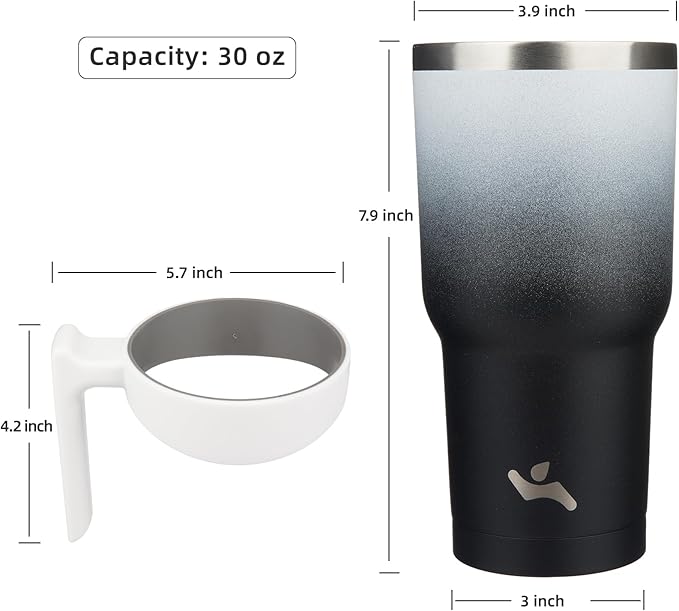 Konokyo 30 oz Tumbler with Handle and 2 Straw 2 Lid, Insulated Water Bottle Stainless Steel Vacuum Cup Reusable Travel Mug,Day Night