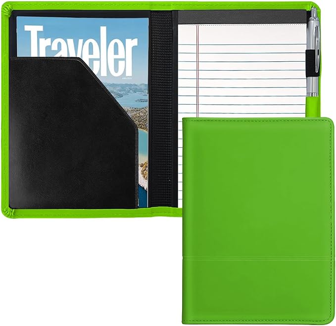 Classic Padfolio/Junior Portfolio Folder Case, Business A5 Binder Organizer Notepad for Men Women, 5 x 8 Writing Pad Included, Green