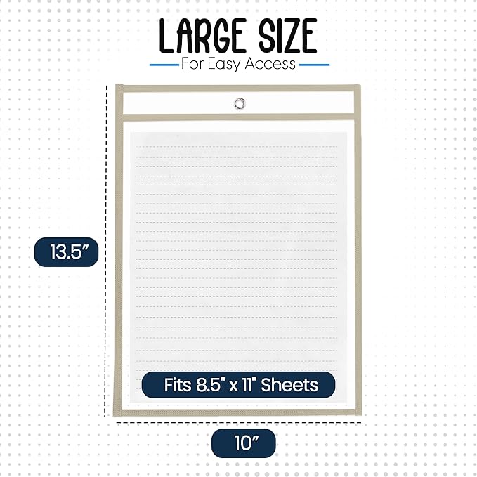 Essex Wares - 6 Pack, Beige, Durable Water-Resistant Dry Erase Pocket Document Protectors, 10" Wide x 13.5" Tall - Dry Erase Clear Plastic Sleeves - Reusable & Easy Erase Plastic Invoice Holders