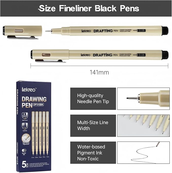 5-Piece Fineliner Pen, Assorted Point Sizes 0.1 to 1mm Ultra Fine Tips Pens, for Art, Writing & Bullet Journaling - Assorted 5 Point Sizes (5 Point Sizes)