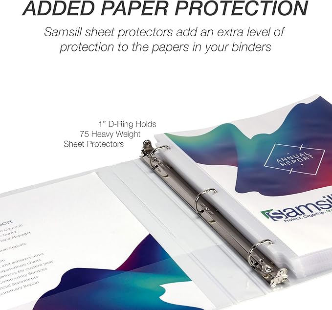 Samsill Durable 1 inch 3 Ring Binder, D Ring Binder, 100% Recycled Chipboard, White, 4 Pack