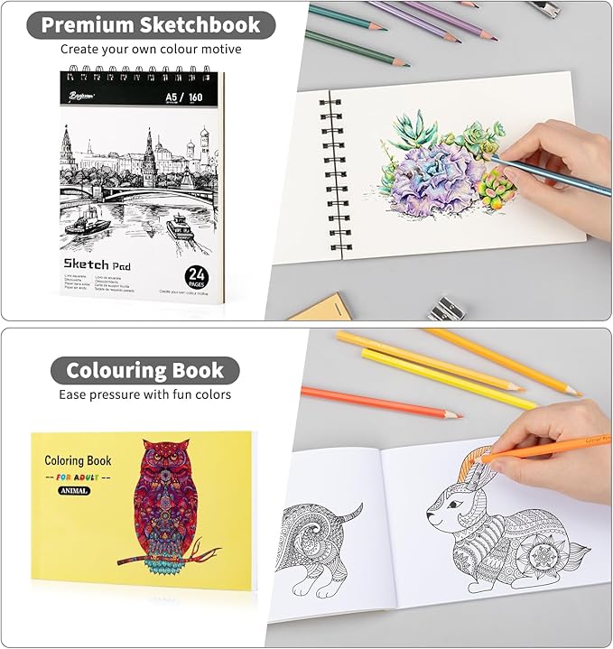 134PCS Art Supplies Sketching Kit, Drawing Set with Rainbow, Colored, Graphite, Watercolor, Metallic, Charcoal Pencils, Art Kits Drawing Pencil Set Gifts for Artists Adults Teens Girls Boys