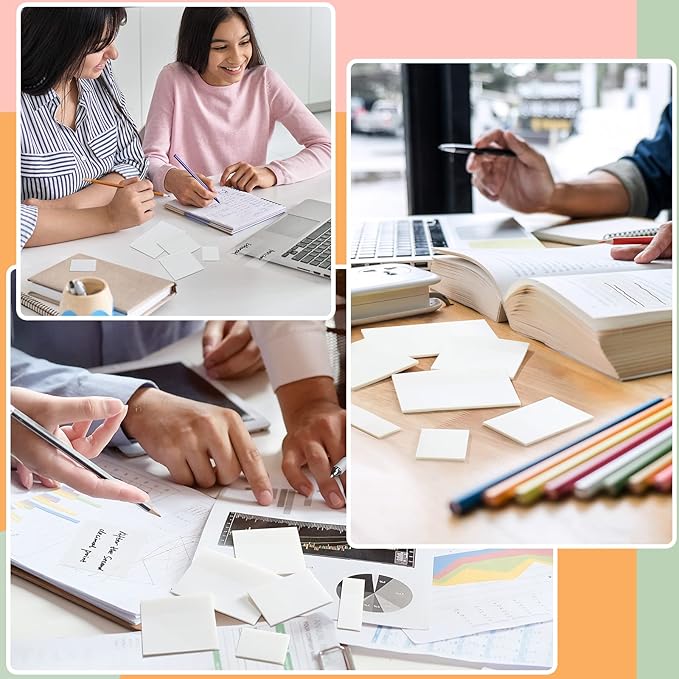 [1000 PCS] Transparent Sticky Notes, 6 Sizes Clear Sticky Notes Pads, Waterproof Self-Adhesive Translucent Sticky Notes for Annotating Books, See Through PET Notes for School & Office