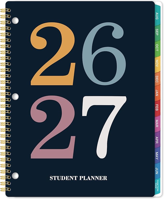 Student Planner 2026-2027 - Academic Student Planner 2026-2027, Aug. 2026 - Jun. 2027, 8.5'' x 11'', School Planners with Stickers, Week's Goals, Tabs and 3-Hole Punched