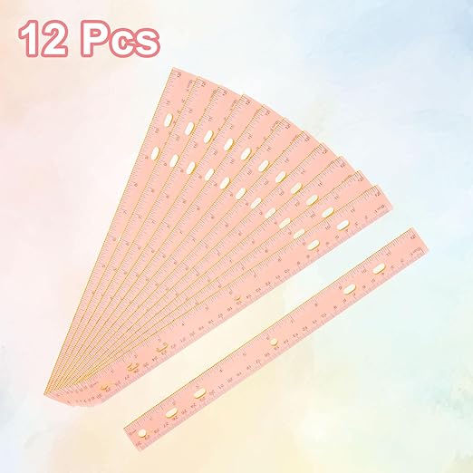 HARFINGTON 12pcs Plastic Rulers 12" (30cm) Clear Straight Ruler Measuring Tool Inches and Centimeters with Hole for Home Office Classrooms Drafting, Clear Orange