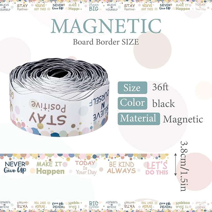 Tellegloww 36 ft Scalloped Magnetic Border Magnetic Border for Whiteboard Bulletin Board Borders Reusable Rolled Borders Trim for Office Chalkboard(Colorful Dots)