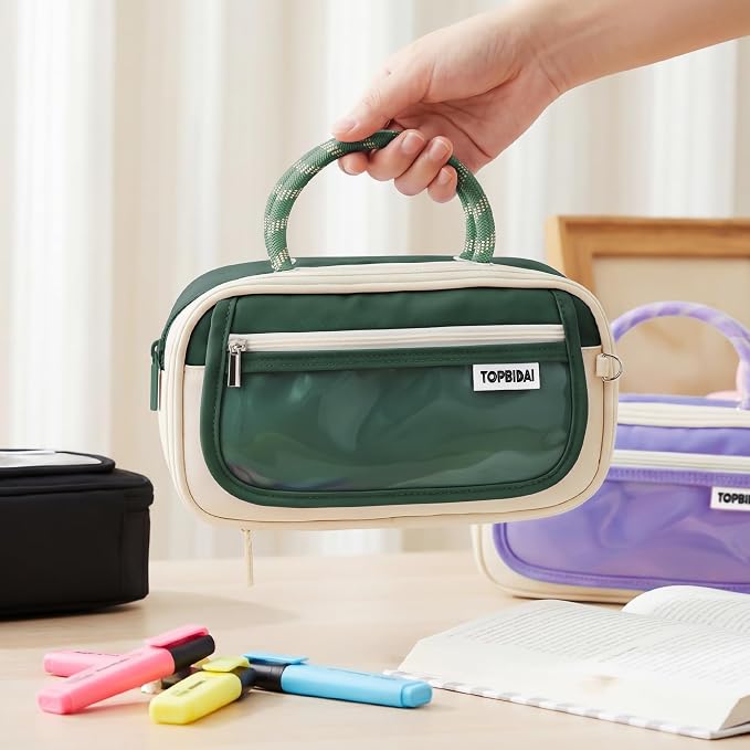 TOPBIDAI Large Pencil Case Pouch School Supplies for Girls Boy Women Men | Big Pencil Bag with 5 Compartments, Easy Grip Handle, Office College School Pencil Box