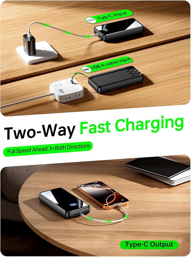 Portable Charger,50000mAh Power Bank Built-in Cable, 22.5W PD USB C In & Out Fast Charging, External Battery Pack with 6 Output & 2 Input, Travel Camping Essential for iPhone 17/16/15/14/13/12(Onyx)