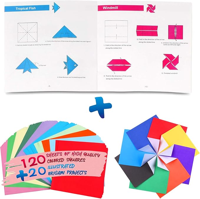 Origami Paper Kit with Instructions Book 20 Easy Origami Projects 6x6 Inch Origami Paper Double Sided Square Colorful Folding Paper Set for Kids Adults Beginners Activity