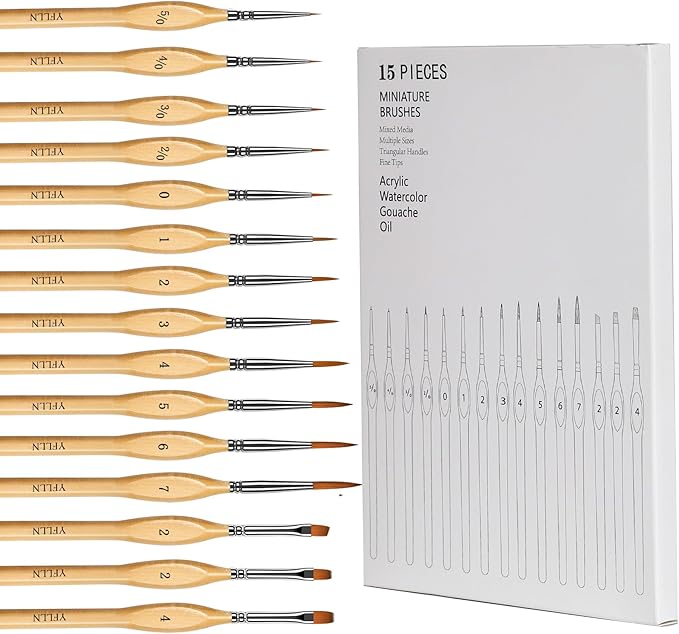 Miniature Paint Brushes, 15PCS Model Brushes Detail Paint Brush Set, Fine Detailing for Watercolor, Oil, Face, Acrylic, Nail, Line Drawing, Scale Model Painting