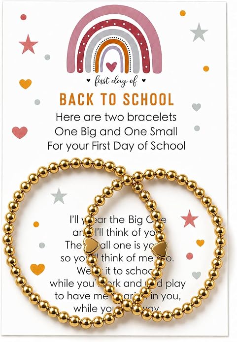 Back to School Bracelets Heart Matching Mommy and Me Elastic Wish Strings Bead Bracelets First Day of School Supplies Gifts
