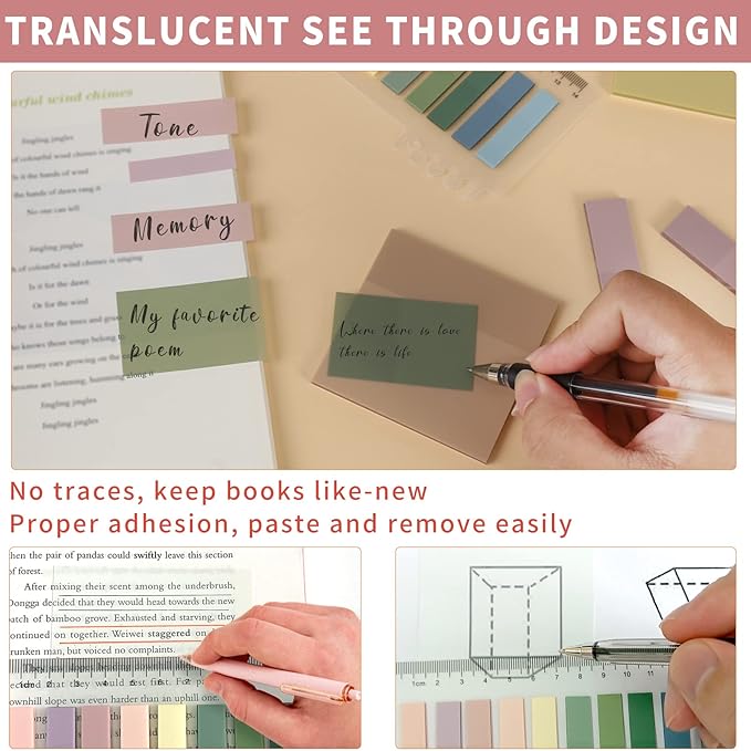 ONEDONE Transparent Sticky Notes 700 Sheets -Clear Sticky Notes for Annotating Books Translucent Book Tabs Book Page Markers Office & School Supplies
