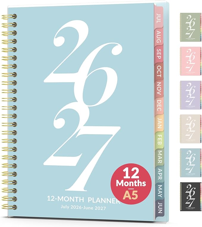 Forvencer Planner 2026-2027, July 2026 - June 2027, 6.3" x 8.4" Academic Planner Monthly and Weekly Calendar Planner with Spiral Bound, Month Tabs, Flexible Cover for School Office (A5, Blue)