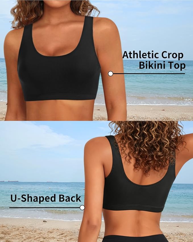 Tempt Me Women Sports Bra Bikini Top Push Up Scoop Neck Bathing Suits Top Padded Swim Crop Tops Only