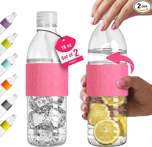 Copco Hydra 16.9 oz Water Bottle, Set of 2 – Leak Proof, BPA Free Tritan, Dishwasher Safe, Twist-Open Body, Non-Slip Silicone Grip, Perfect for Gym & Office & Outdoor Activities (Pink)