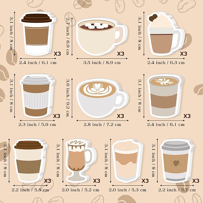 Xqumoi 30 Pack Coffee Cup Sticky Notes - Funny Self Sticky Notepads Writing Memo Pads for Coffee Lover Office School Supplies Student Kids Gift Class Reward Birthday Party Favors Goodies Bag Fillers