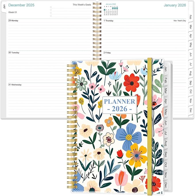 2026 Planner - Planner 2026 from January 2026 to December 2026 with 12 Monthly Tabs, Flexible Cover, Inner Pocket, 8.5" x 11", Flower-B