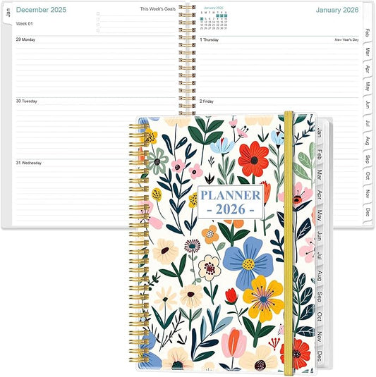 2026 Planner - Planner 2026 from January 2026 to December 2026 with 12 Monthly Tabs, Flexible Cover, Inner Pocket, 8.5" x 11", Flower-B