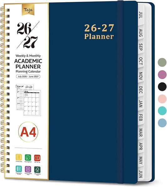 Planner 2026-2027, 8.5" x 11" Weekly and Monthly Academic Year Planner Calendar, July 2026 - June 2027, Hardcover Large School Planning Agenda With Tabs, Perfect for School & Office Supplies, A4, Navy Blue